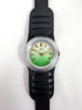 Vintage ZIM Pobeda 17 Jewels Large Round 43 mm Russian Men's Watch, Pilot Leather Band, Flying Saucer Case, Green Gradient Dial, USSR