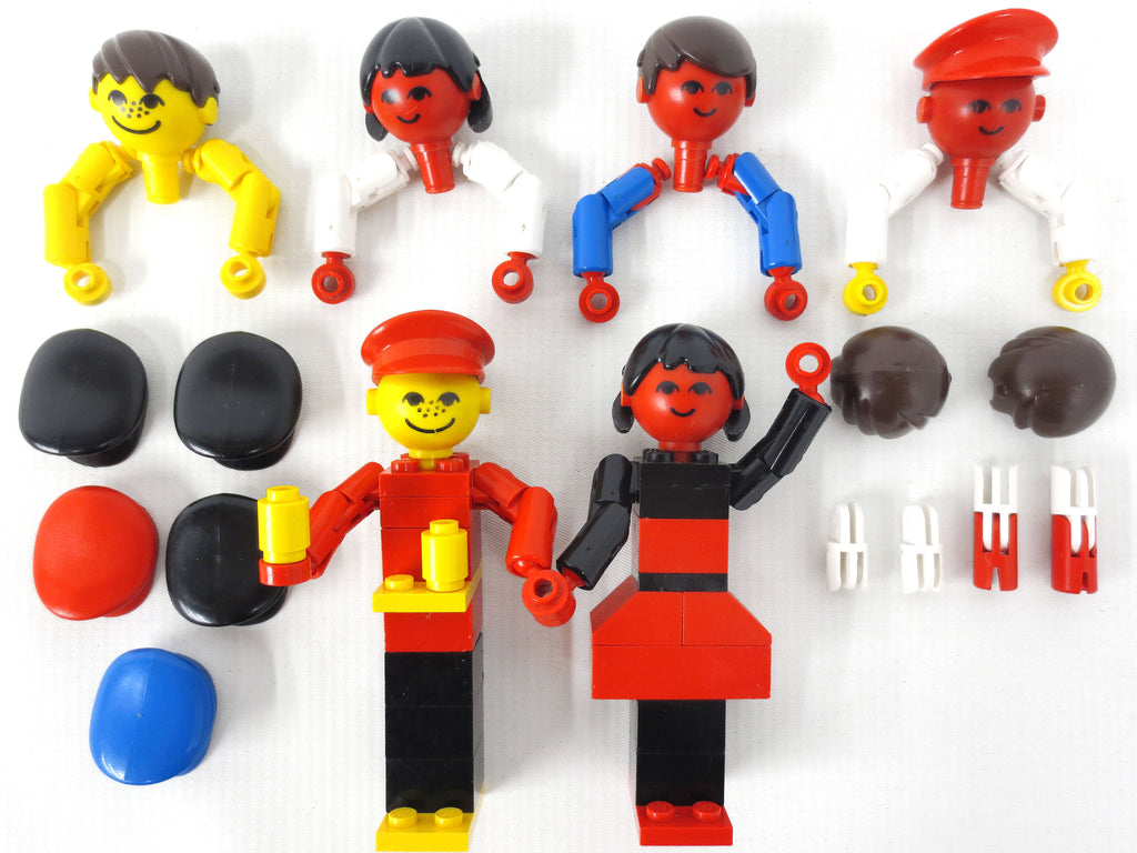 Vintage 1970's Lego Family #200 and Native American Indian #215 Parts, 90+ Legoland Homemaker Figurine Parts, Red Lego Heads, Hats, Arms