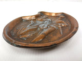 Antique Art Nouveau Erotic Risque Bronze Plate 4 5/8", Military Police Man with Woman, Hand Under Lifted Skirt Dress