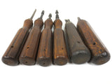 6 Early Antique Machinist Gunsmith & Blacksmith Tools with Wooden Handles, Hexagonal Screwdrivers, Saw, Carvers