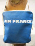 Vintage 1970's Air France Airline Airplane Vinyl Carry On Travel Bag Luggage 12X12", White & Blue, Adjustable Shoulder Strap