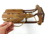 Antique Miniature Wood Snow Sled Luge Toboggan 15.5" Salesman Sample, General Store Advertising Display, Steering Handle, String