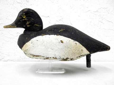 Antique Primitive Duck Hunting Decoy 14" Long Solid Wood, Original Paint, Weight and Hook, Rotating Head, From Montreal, Quebec, Canada