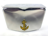 Vintage Boat Ship Chrome Wall Ashtray with Gold Anchor, Portable with Wall Hook, Hand Polished, Original Box, Japan, Never Used NOS