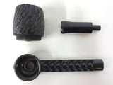 Vintage Mid Century Estate Tobacco Pipe by Rocket France 5 1/2" Ribbed Black Nylon Body, Rock Grain Wood Bowl, Disassembles in 3 parts