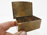 Antique Chinese Brass Stamps Coins Trinket Box 3 X 2" Small, Forest Landscape with Animal and Flowers, Handmade Hammered Punched