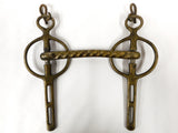 Signed Antique Horse Bridle Bit with Ornamental Cheeks 6 3/4" Wide, Ribbed Straight Mouthpiece, Large Rings and Hooks, England