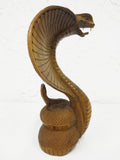 Vintage King Cobra Snake Hand Carved Wood Sculpture 8" Tall, Open Jaws and Neck Ribs, Attack Position