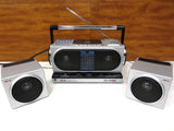 Vintage Futuristic AKAI Boombox 4 Band Cassette Stereo Receiver, Model PJ-R25FU Made in Japan, 2 Detachable Speakers