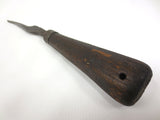 Rare Antique Machinist & Gunsmith Tool 10" Long marked 2944, Curved and Narrow Carving Head, Notch on Top, Large Wooden Handle
