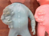 Vintage 1950's Bedtime Squeaky Babies Pair 10" Signed Reliable Canada, Blue and Pink Soft Plastic, Matching Girl Boy Pair