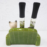 Vintage 1950's Mid Century Double Tobacco Pipe Holder, Siamese Cat on Green Sofa, Smoking Therapy Cat