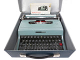 Vintage 1976 Portable Olivetti Lettera 32 Underwood Typewriter Teal Green with Instructions, Original Vinyl Case, Paper Holder, Margins Set