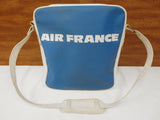 Vintage 1970's Air France Airline Airplane Vinyl Carry On Travel Bag Luggage 12X12", White & Blue, Adjustable Shoulder Strap