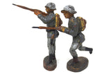 2 WWII Vintage Toy German Soldiers Figurines 3" by Elastolin Lineol Germany, Aiming Riffle and Running