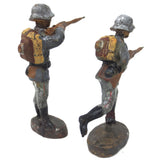 2 WWII Vintage Toy German Soldiers Figurines 3" by Elastolin Lineol Germany, Aiming Riffle and Running