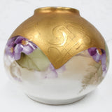 Antique Victorian Porcelain Gild Gold Leafed Lamp Light Shade Globe 3 3/4" Diameter, Green Purple Flowers, Embossed