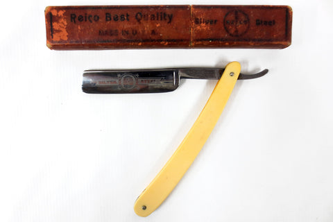 Antique Genco Reico Barber Straight Razor 9 1/4", Reico Silver Steel Focus Model, Original Box