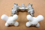 Antique Victorian Claw Foot Bath Tub Faucet signed Wallaceburg, Nickel Plated Solid Brass, Hot and Cold Porcelain Knobs