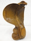 Vintage King Cobra Snake Hand Carved Wood Sculpture 8" Tall, Open Jaws and Neck Ribs, Attack Position