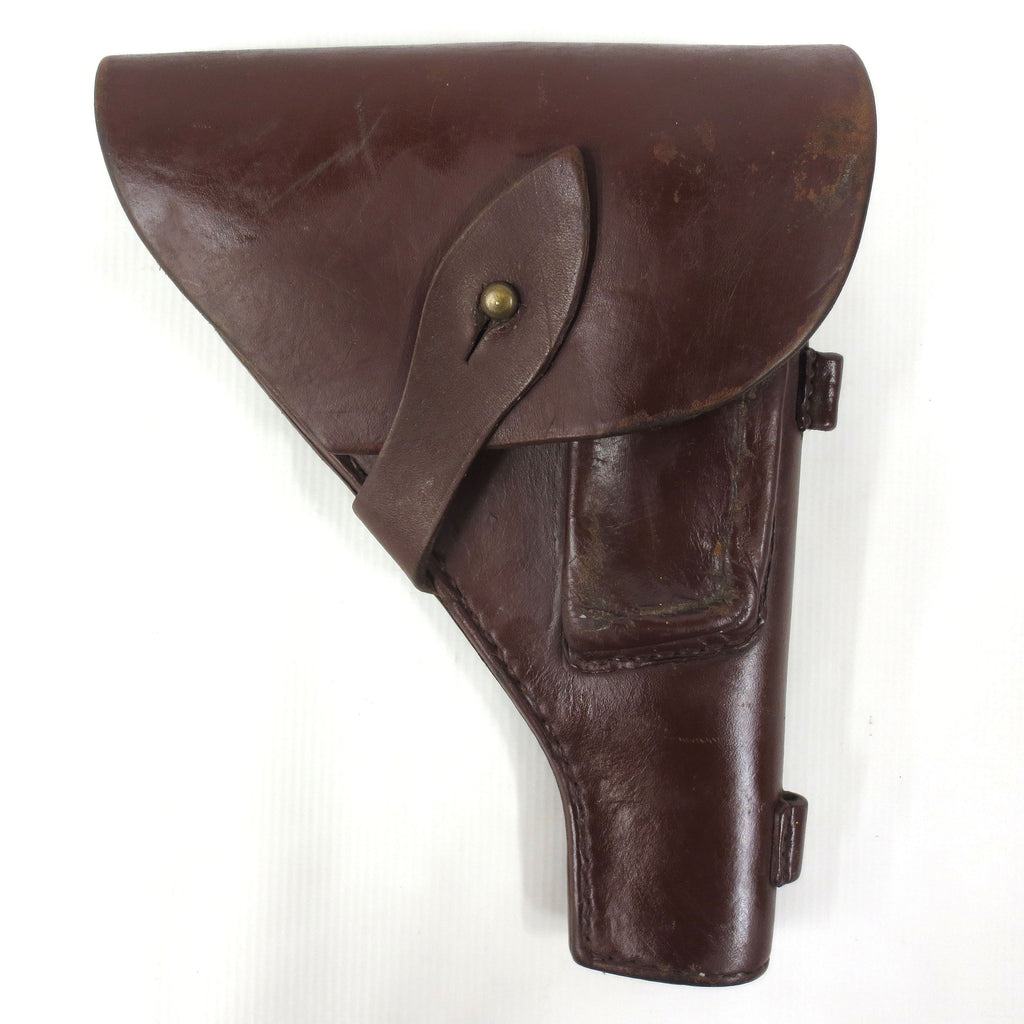 Vintage WWII German Military Police Pistol Gun Revolver Holster Thick Leather 8.5 X 6.5", Flap Over, Brass Button, Lot #3