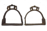 Antique Victorian 1900's Ornate Cast Iron Saddle Stirrups 4 3/4" Tall, Matching Pair, Equestrian, Ready to Ride