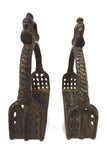 Antique Victorian 1900's Ornate Cast Iron Saddle Stirrups 4 3/4" Tall, Matching Pair, Equestrian, Ready to Ride