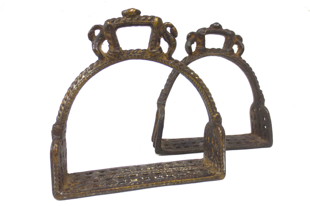 Antique Victorian 1900's Ornate Cast Iron Saddle Stirrups 4 3/4" Tall, Matching Pair, Equestrian, Ready to Ride