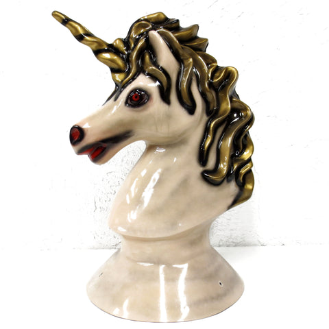 Vintage Circus Fair Unicorn Head 24" Fiberglass, Golden Mane and Horn, Merry-go-round Horse Carousel