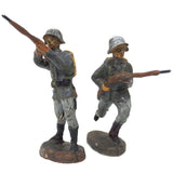 2 WWII Vintage Toy German Soldiers Figurines 3" by Elastolin Lineol Germany, Aiming Riffle and Running