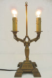Antique Art Nouveau Ornate Cast Iron Lamp 19", Candle Light Covers, Original Gold Paint, On/Off Switch, Signed Flor 585