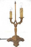 Antique Art Nouveau Ornate Cast Iron Lamp 19", Candle Light Covers, Original Gold Paint, On/Off Switch, Signed Flor 585
