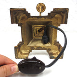 Antique Art Nouveau Ornate Cast Iron Lamp 19", Candle Light Covers, Original Gold Paint, On/Off Switch, Signed Flor 585