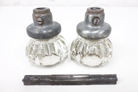 Pair of Antique Victorian 12 Point Crystal Glass Door Knobs, Screws & Rod #6