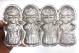 Antique Clear Candy Chocolate Lollipop Mold, Thick Cast Aluminum, 4 Girls with Dresses, 7.5 X 4.25"