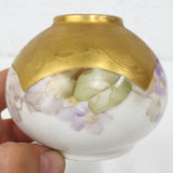 Antique Victorian Porcelain Gild Gold Leafed Lamp Light Shade Globe 3 3/4" Diameter, Green Purple Flowers, Embossed