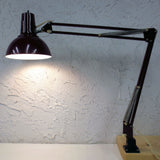 Vintage Mid Century Luxo Drafting Desk Lamp 31" Long Articulated Swing Arm, Dark Red Burgundy, 6 3/4 Diameter