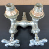 Antique Victorian Claw Foot Bath Tub Faucet signed Mueller, Nickel Plated Solid Brass, Hot and Cold Water Handle Knobs