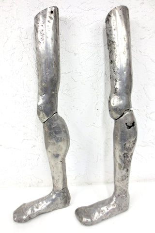 Matching Pair of Vintage Cast Aluminum Prosthesis Leg Molds 29" Long, Disassembles at Knee Joint, Oddity