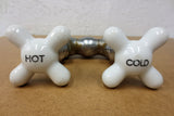 Antique Victorian Claw Foot Bath Tub Faucet signed Wallaceburg, Nickel Plated Solid Brass, Hot and Cold Porcelain Knobs