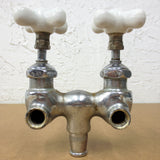 Antique Victorian Claw Foot Bath Tub Faucet signed Wallaceburg, Nickel Plated Solid Brass, Hot and Cold Porcelain Knobs