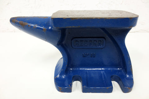 Vintage Record Anvil 8" No 11 Made in England 10lbs for Blacksmiths and Jewelers, 5X3" Face, 3" Horn, Original Blue Paint