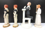 4 Antique Bisque Porcelain and Composition Figurines 3" Signed Deutschland, Germany, Catholic Prayer, 3 Boys, 1 Girl