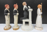 4 Antique Bisque Porcelain and Composition Figurines 3" Signed Deutschland, Germany, Catholic Prayer, 3 Boys, 1 Girl