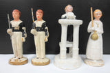 4 Antique Bisque Porcelain and Composition Figurines 3" Signed Deutschland, Germany, Catholic Prayer, 3 Boys, 1 Girl