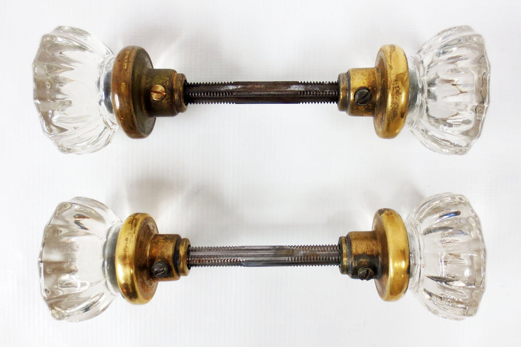 2 Pairs of Antique Victorian 12 Point Crystal Glass Door Knobs Screws & Rods #2