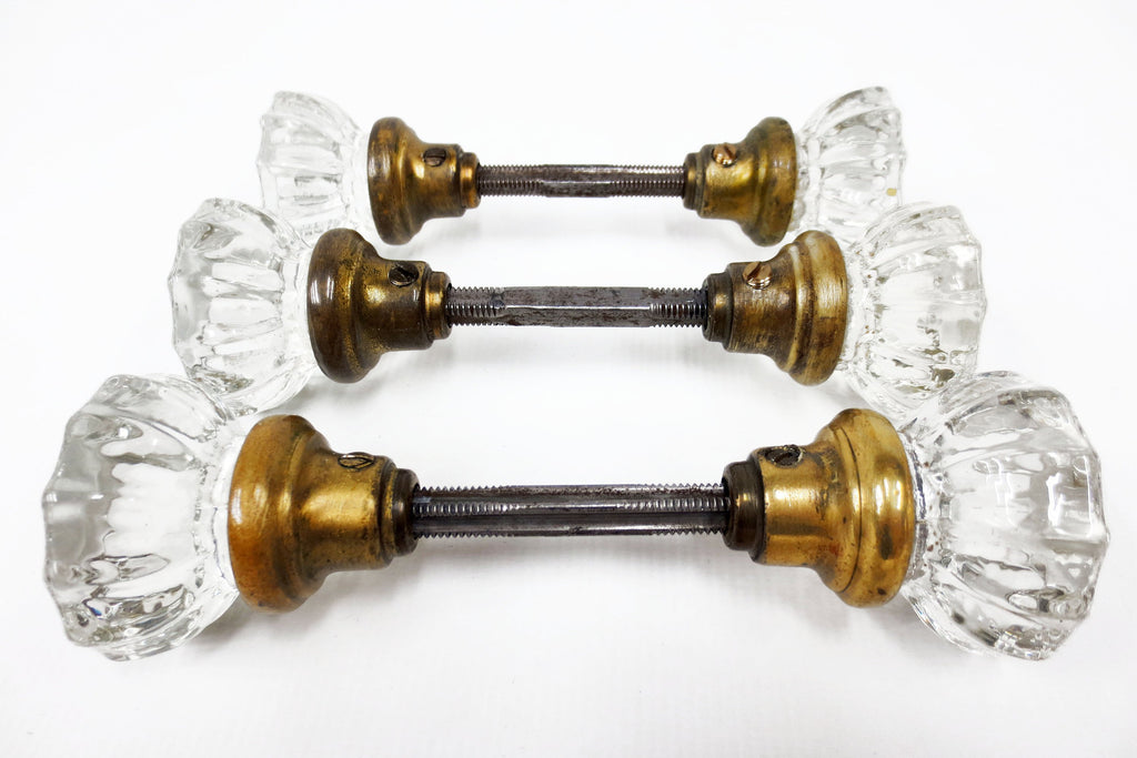 3 Pairs of Antique Victorian 12 Point Crystal Glass Door Knobs Screws & Rods #3