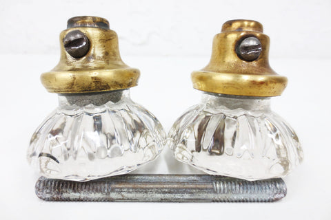 Pair of Antique Victorian 12 Point Crystal Glass Door Knobs, Screws & Rod #11