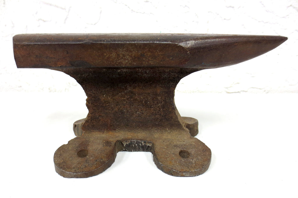 Antique 19th Century Blacksmith Anvil 13lbs, 10 3/4" Long Primitive Hand Forged Tool, Cast Iron Dog Bone Shape Base, Rural Quebec