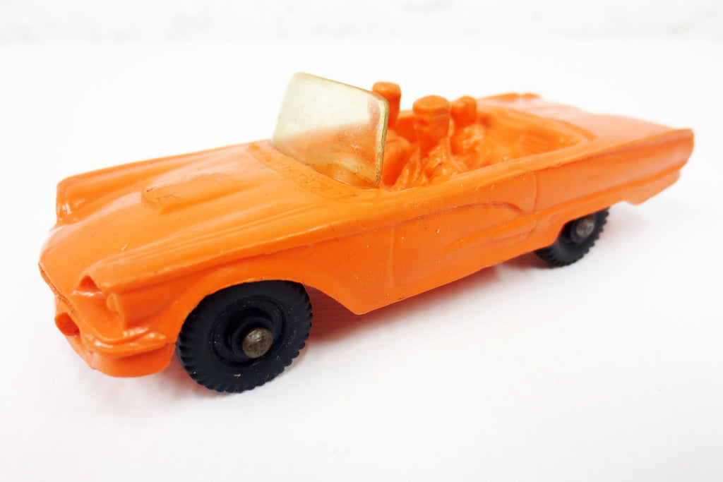 1950's Orange Convertible Toy Rubber Car w/ Dog, Tomte Laerdal Stavanger Norway